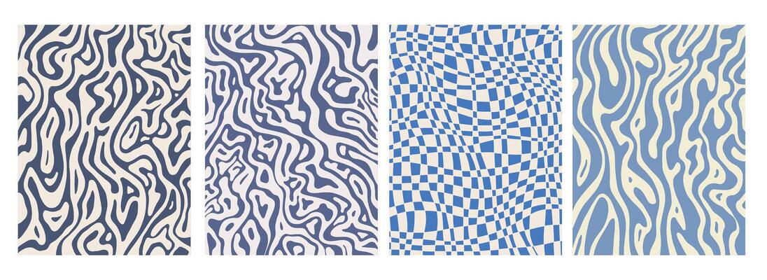 Set of Vertical Abstract Backgrounds, Psychedelic Checkerboard and Wavy Pattern