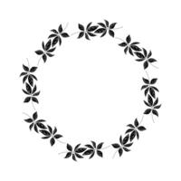 Circular wreath composed of black abstract leaves featuring white veins, designed in a modern minimal flat style isolated on white background. vector