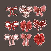 Set of stickers of Pink and Red Bows, Collection of Isolated Ribbon Bows. vector