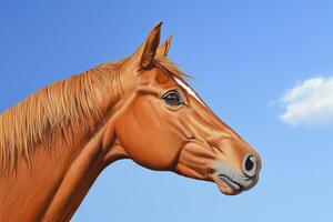 Majestic Chestnut Horse Profile Portrait in a Sunny Blue Sky Outdoor Setting photo
