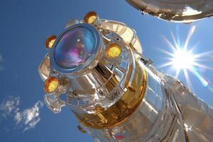 Metallic Spacecraft Component Against Sunny Sky photo