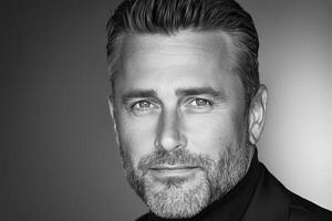 Monochrome Portrait of a Man with Speckled Texture Effect photo