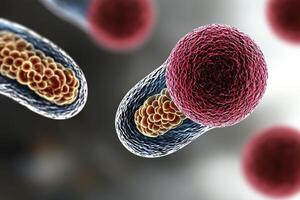 Microscopic View of Bacteria and Viruses Detailed 3D Rendering of Microorganism Structures photo