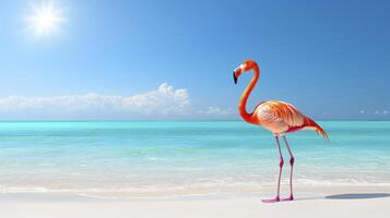 Pink Flamingo on a Sunny Tropical Beach photo