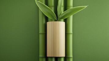 Lush Green Bamboo Stalks with Light Brown Segment and Leaves photo