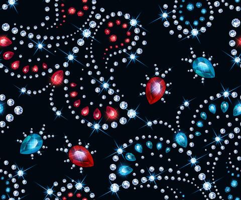 Seamless pattern of butterfly made of diamonds, sapphires and rubies