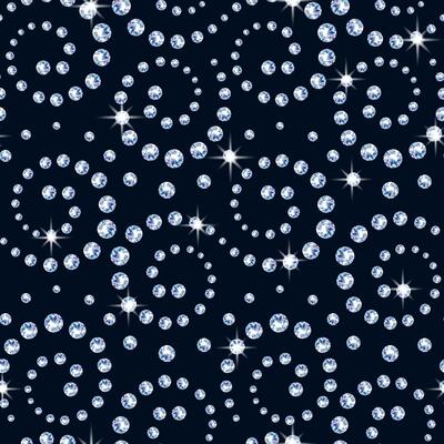 Seamless pattern made of realistic diamonds on a black background. Jewelry design curls with shiny diamonds.