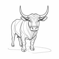 A coloring page of a bull with horns vector