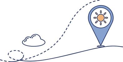 Creative Map Design With Sun Icon and Dashed Path Illustrating a Journey Through a Landscape vector