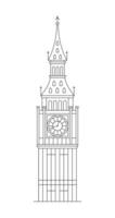 Big Ben tower isolated on white background. Linear illustration vector