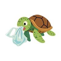 Prinplastic pollution in ocean concept. microplastic impact. turtle vector
