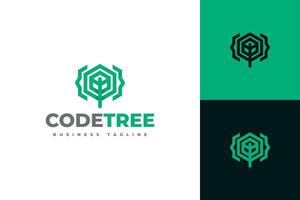 coding tree logo design vector