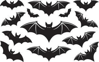 Halloween Illustration Of Bats Silhouettes In Various Positions Against White Backdrop vector