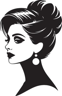 Elegant Woman Silhouette With Stylish Hairstyle And Earrings Illustration