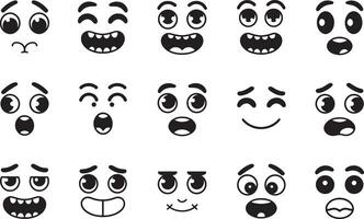 Collection Of Cartoon Faces With Various Expressions In Black And White Style vector