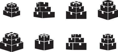 A set of black and white icons of different types of buildings vector