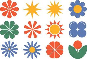 Retro Floral And Geometric Shapes Pattern Collection For Graphic Design vector