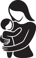 Stylized Illustration Of Mother Holding Baby In Minimalist Black And White Style vector