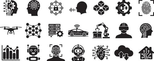 Artificial Intelligence Technology Innovation Concept Black And White Icon Set vector