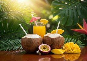 Exotic Coconut Drinks Tropical Setting ai image photo