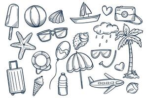 Hand draw summer doodle set sketch design vector