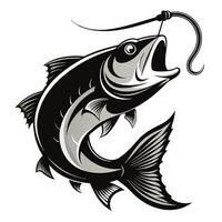 A Striking Monochrome Illustration of a Fish on a Hook vector