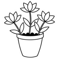 Simple Line Drawing of Three Flowers in a Pot vector