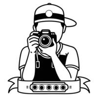 Black and White Illustration of a Photographer with a DSLR Camera vector