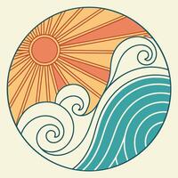 Abstract Circular Design Featuring Sun and Ocean Waves vector