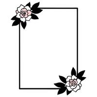 Elegant Rectangular Frame with Pink Flowers and Black Leaves vector