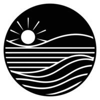 Abstract Monochrome Circular Design Featuring Sun and Waves vector
