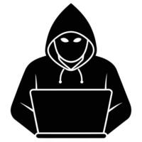 Anonymous Hooded Hacker Using Laptop Computer vector