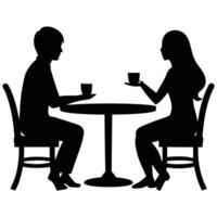 Silhouette of a Couple Enjoying Coffee at a Small Round Table vector