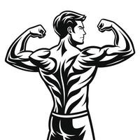 Muscular Man Back View Biceps Flexing Bodybuilder vector