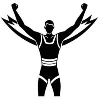 Silhouette of a Victorious Athlete with Arms Raised in Triumph vector