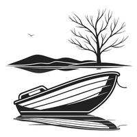Silhouette of a Small Boat Moored by a Leafless Tree vector