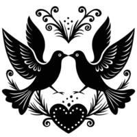 Two Birds Kissing with Heart and Floral Design vector