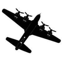 Black White Silhouette of a Four Engine Propeller Airplane vector