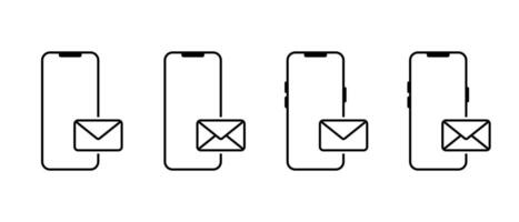 Smartphone with envelope message icon set. Email on mobile phone screen sign symbol vector