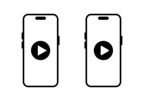 Play button on smartphone screen icon. Streaming on mobile phone display sign symbol vector