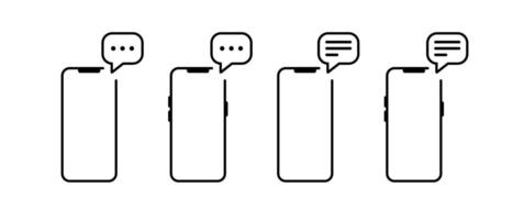 Speech bubble with smartphone device icon set. Message phone sign symbol vector