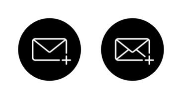 Add message outline icon on black circle. Envelope email with plus sign symbol vector