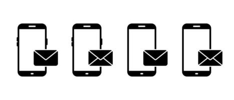 Message phone icon set. Email on cellphone screen sign symbol vector