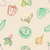 Seamless pattern with colored vegetable outlines on beige vector