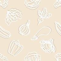 White outline vegetable pattern on beige background vector