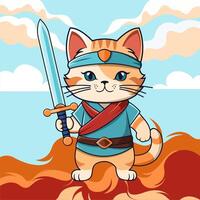 illustration of a cat standing upright carrying a weapon vector