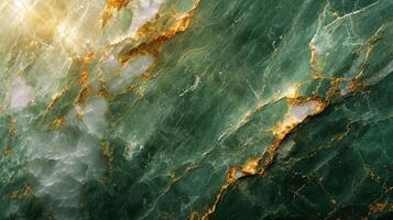 Background with a luxurious green golden marble texture. Banner, invitation, wallpaper, headers, website, print ads, and packaging design template with panoramic marbling texture. photo