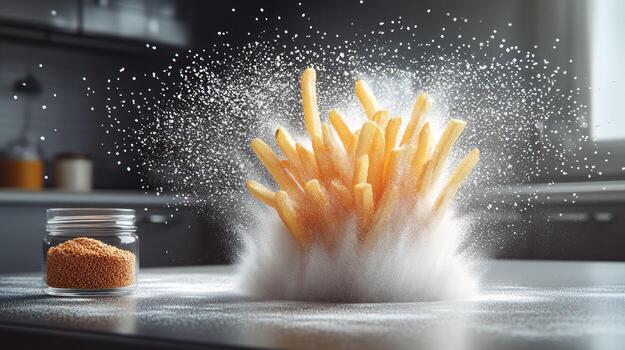 Crispy French Fries Exploding in Flour photo