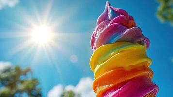Colorful ice cream cone under a bright summer sun photo