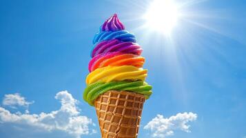 Colorful ice cream cone under summer sun photo